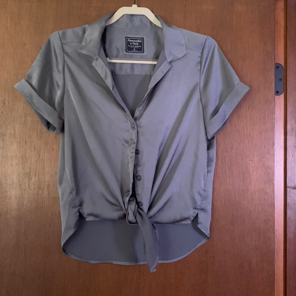 Satin Button Up Short Sleeve Blouse